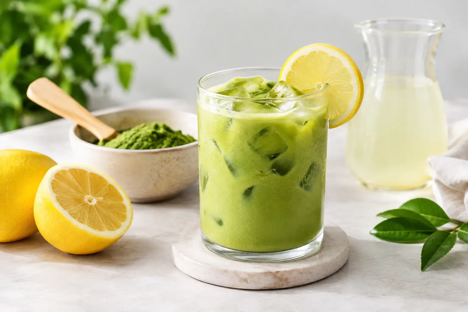 Matcha glacé au citron, boisson légère et fraîche