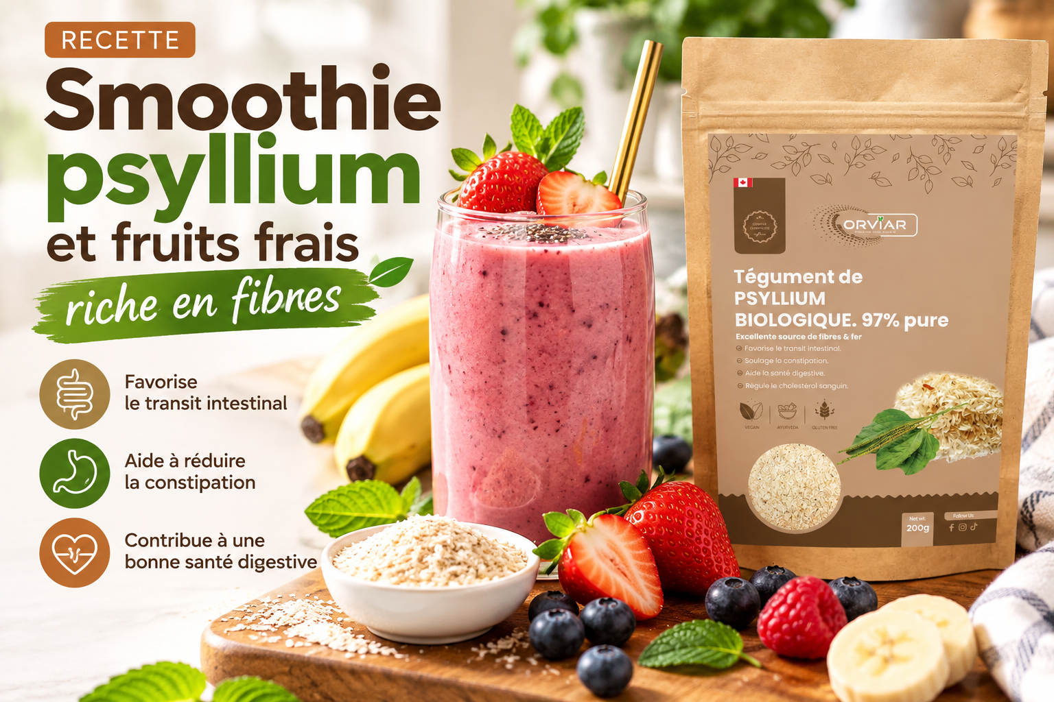 Smoothie psyllium et fruits frais riche en fibre | Ebotanique Cameroun
