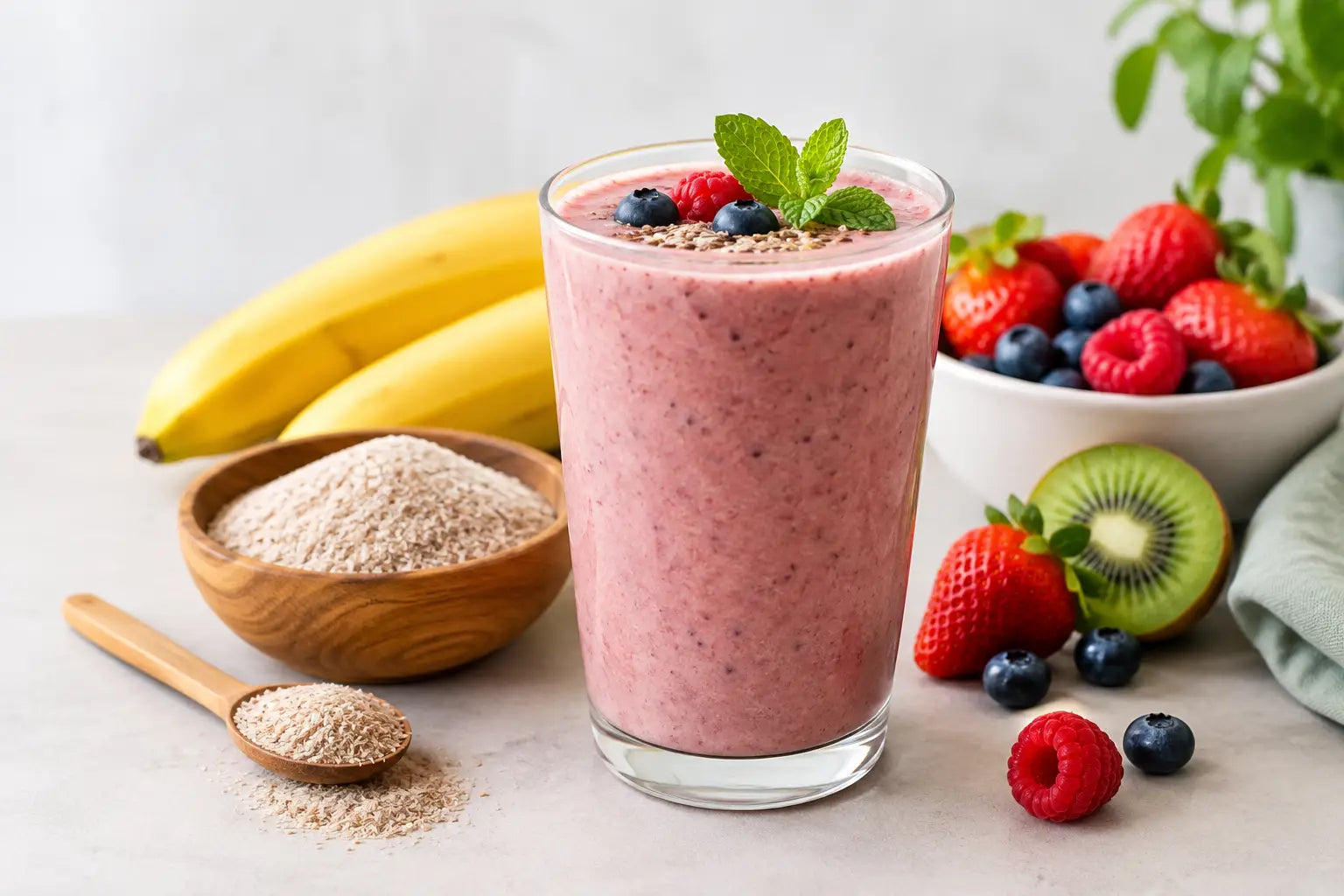 Smoothie psyllium et fruits frais riche en fibres