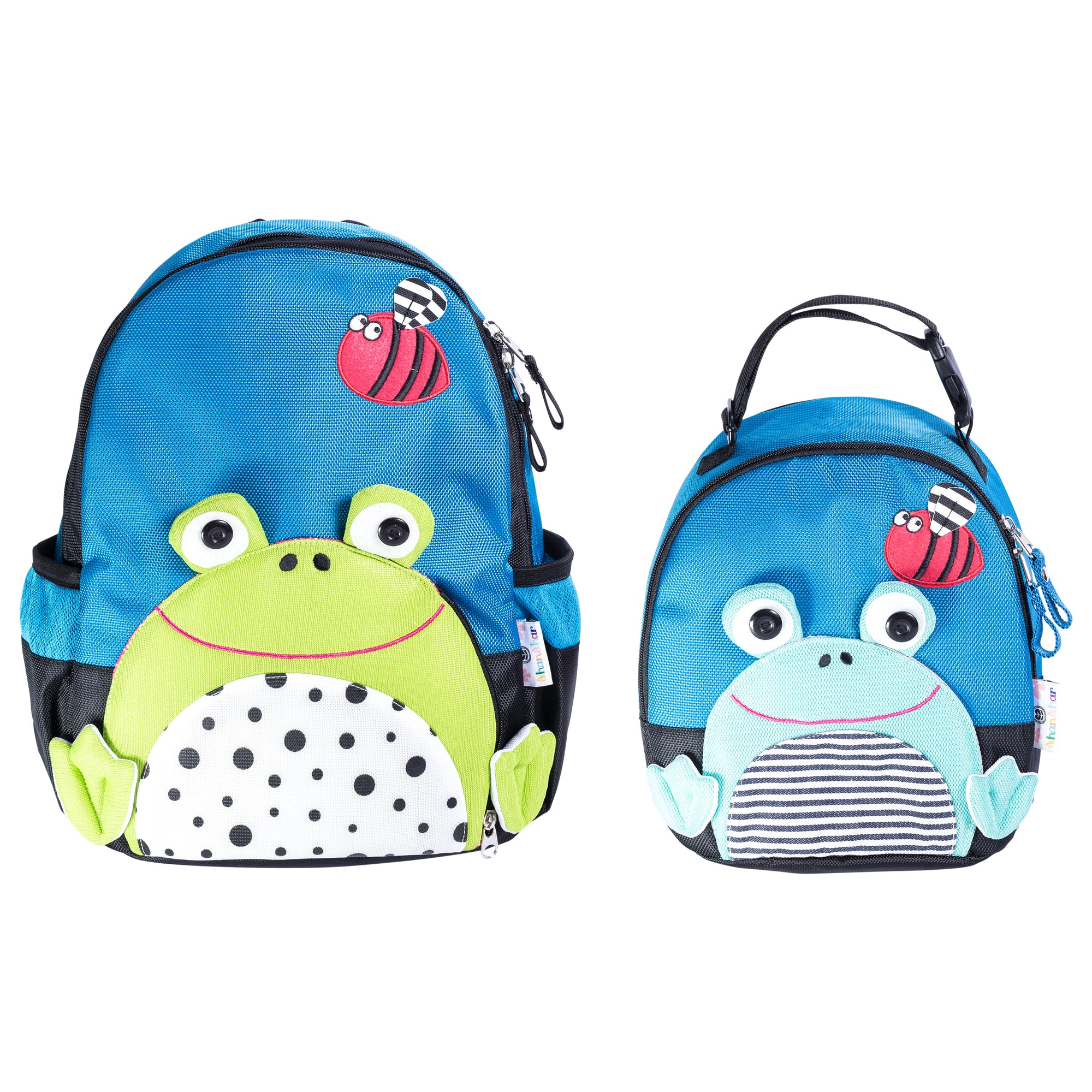 ShanShar  Sac à dos scolaire - motif Frog , bleu avec sac pour gamelle
