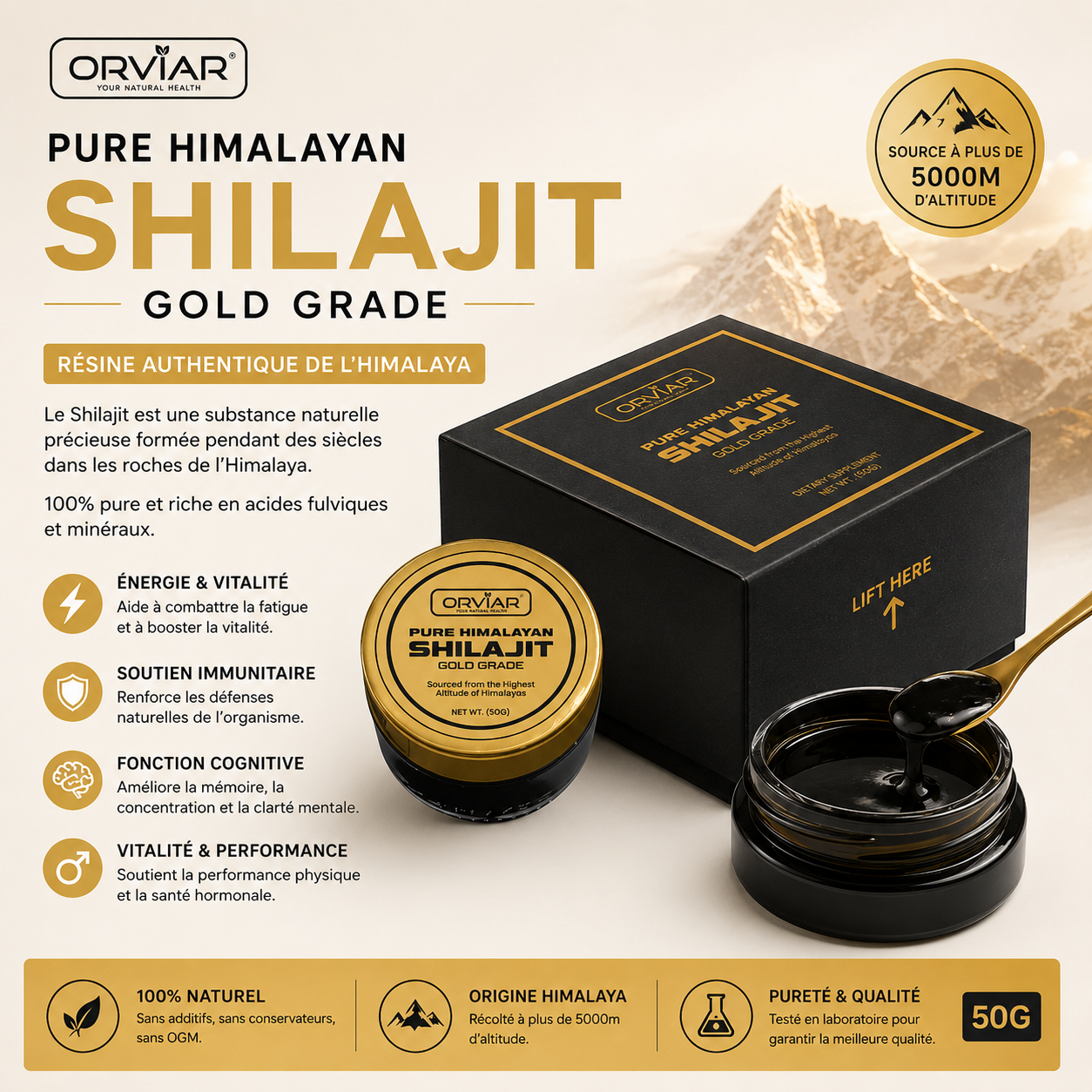 Complement alimentaire |  Shilajit – Résine pure de l’Himalaya | Vitalité, libido, énergie 50gr