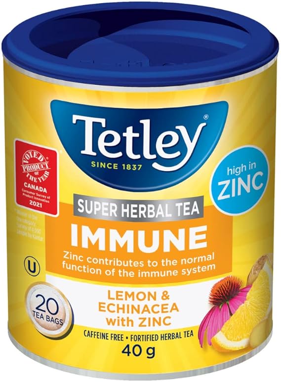 Tetley Super tisane immunité : citron et échinacée avec zinc – 20 sachets