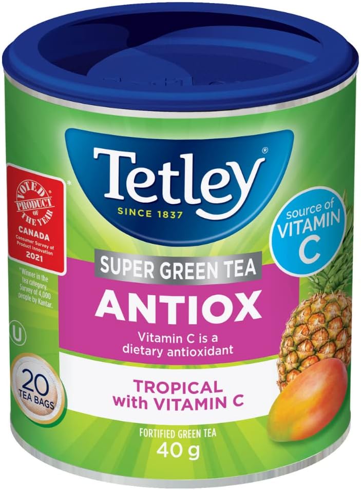 Tetley Super Thé vert antiox : saveurs tropicales avec vitamine C 20 sachets