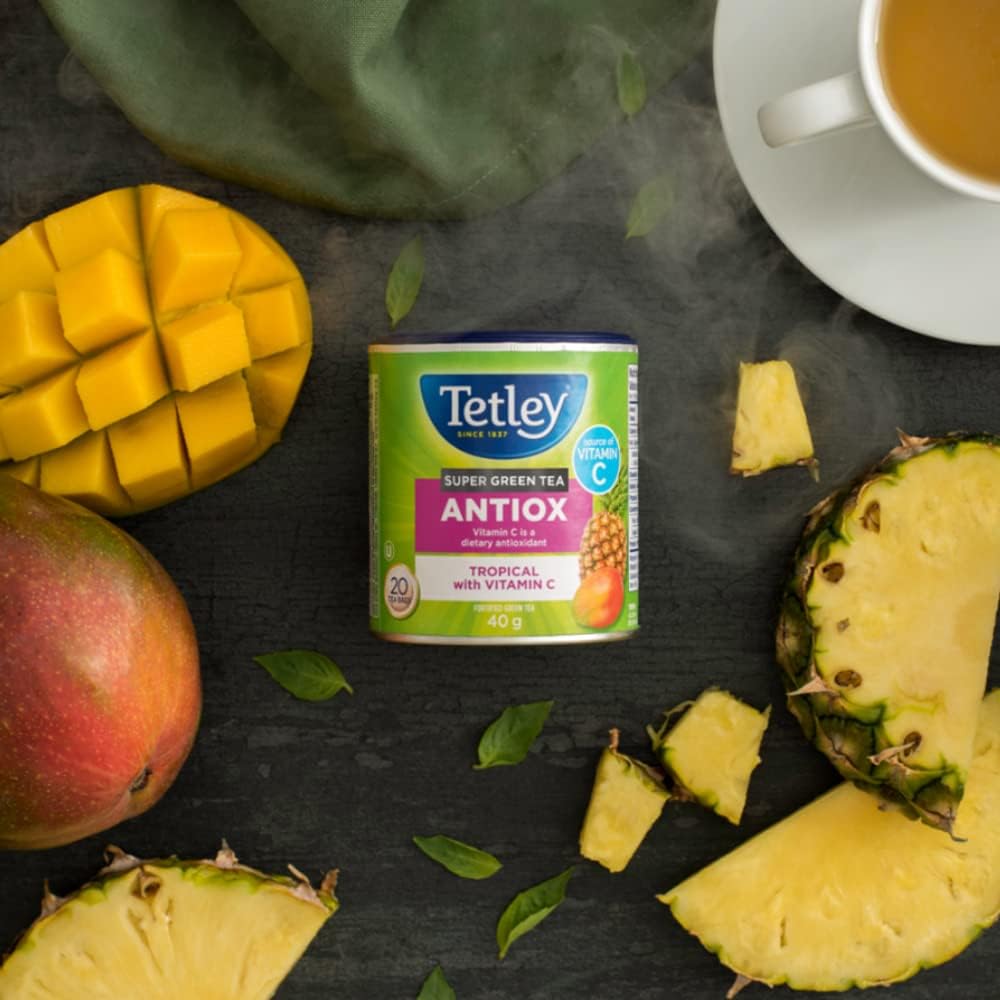 Tetley Super Thé vert antiox : saveurs tropicales avec vitamine C 20 sachets