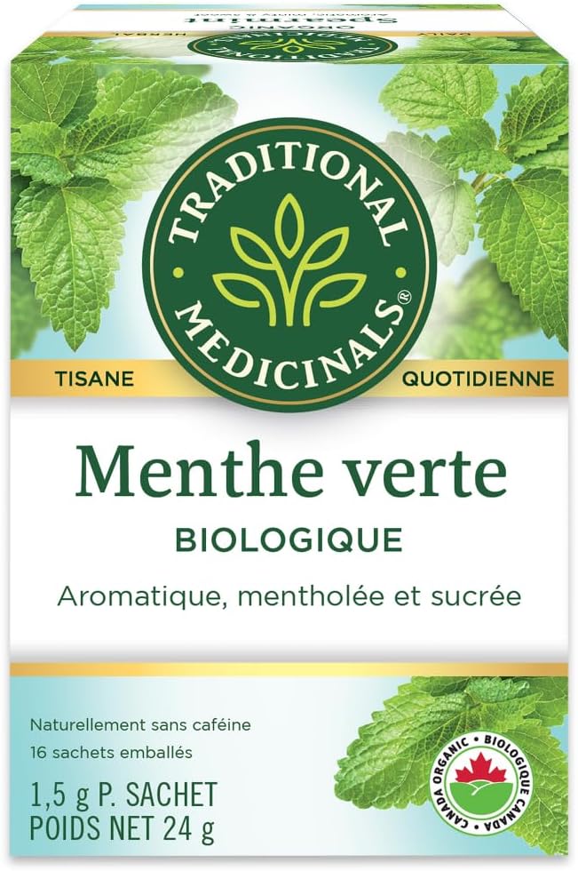 Tisane biologique à la menthe verte, rafraîchissante et mentholée,