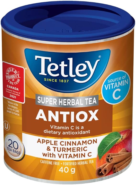 Tetley Tisane antioxydante Super Herbal – Pomme, cannelle et curcuma avec vitamine C