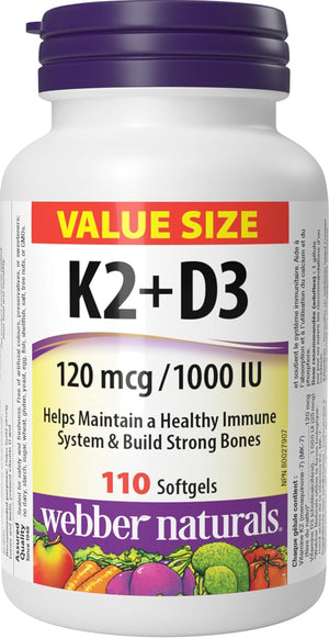 Complement alimentaire |  Vitamine K2 avec D3,  110 gélules, formule MK-7,
