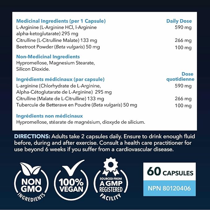 L-Arginine et L-citrulline | Endurance, entraînement et performance pour homme