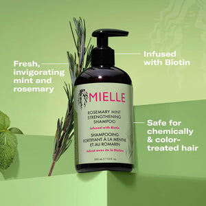 Mielle, Strengthening Shampoo, Rosemary Mint, 12 fl oz (355 ml) infusé de biotine et favorise des cheveux plus longs et plus sains