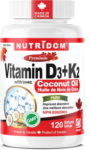 Vitamine K2 + D3 | la plus haute puissance 120 MCG/1000 UI – 120 gélules