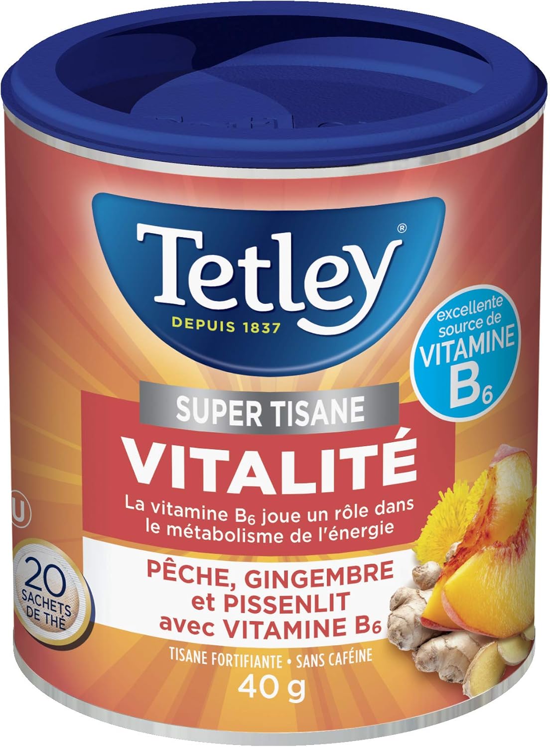 Tetley Super Tisane Vitalité Pêche Gingembre Et Pissenlit