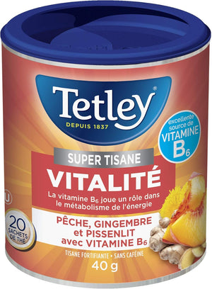 Tetley Super Tisane Vitalité Pêche Gingembre Et Pissenlit