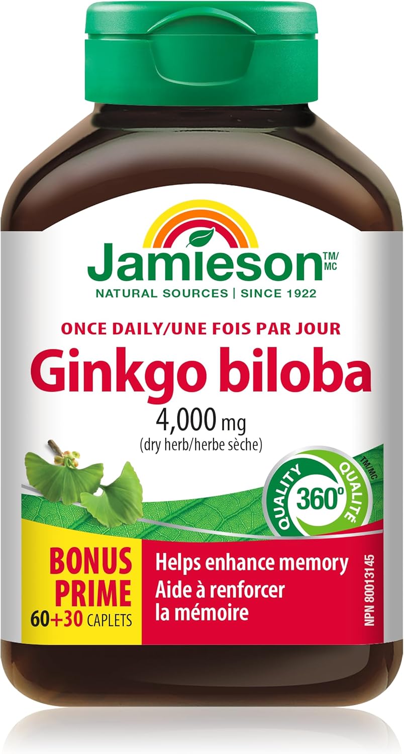 Complement alimentaire Ginkgo Biloba 4 000 mg – Sans gluten, 90 sachets
