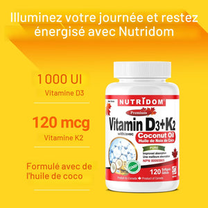 Vitamine K2 + D3 | la plus haute puissance 120 MCG/1000 UI – 120 gélules