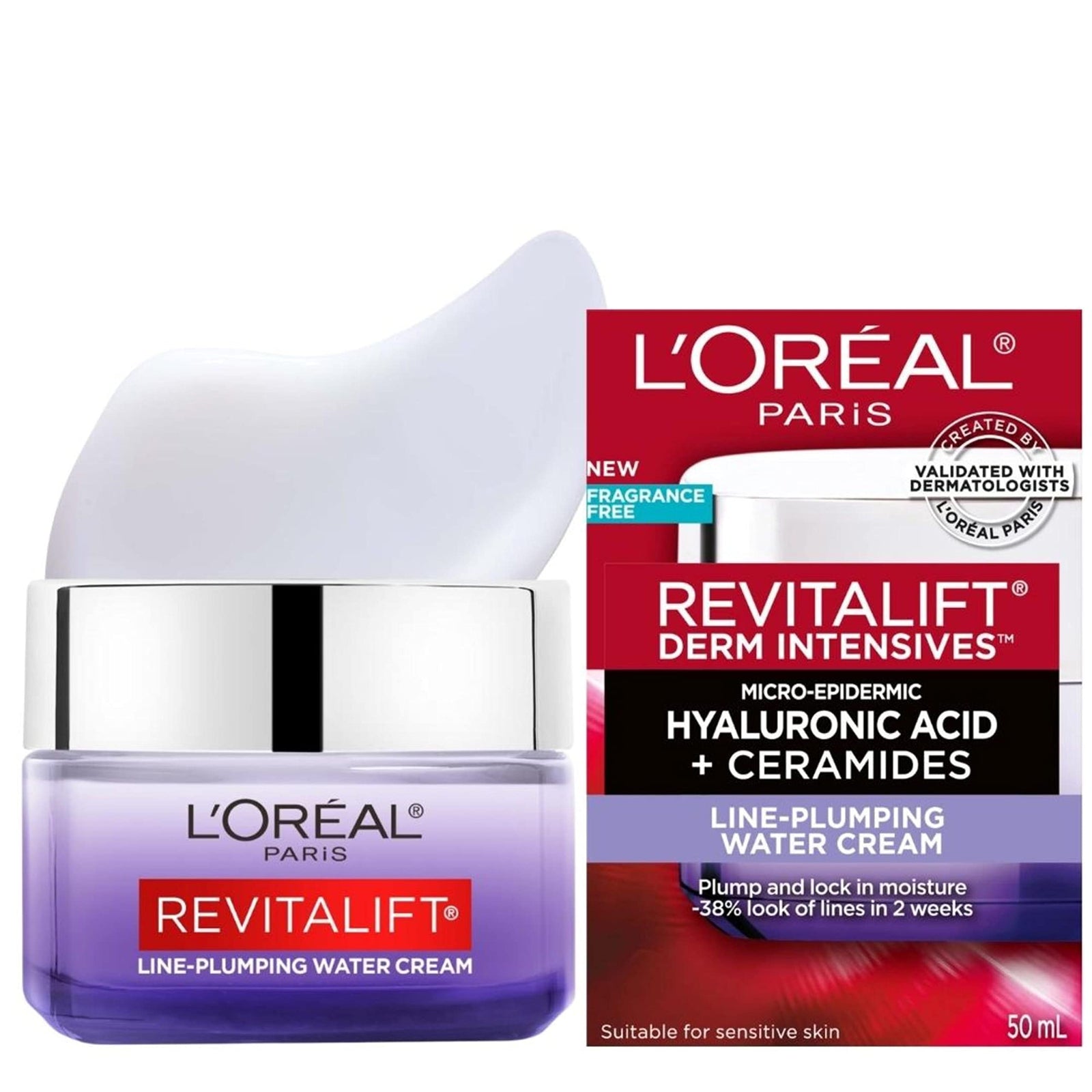 L'Oréal Crème d'eau hydratante acide hyaluronique et céramides Derme Intensives
