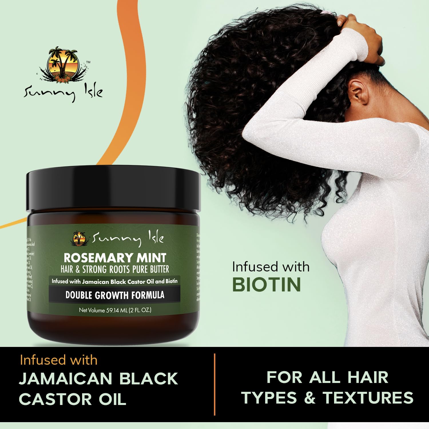Sunny Isle Beurre Capillaire Romarin & Menthe – Cheveux Forts et Racines Renforcées 57 g