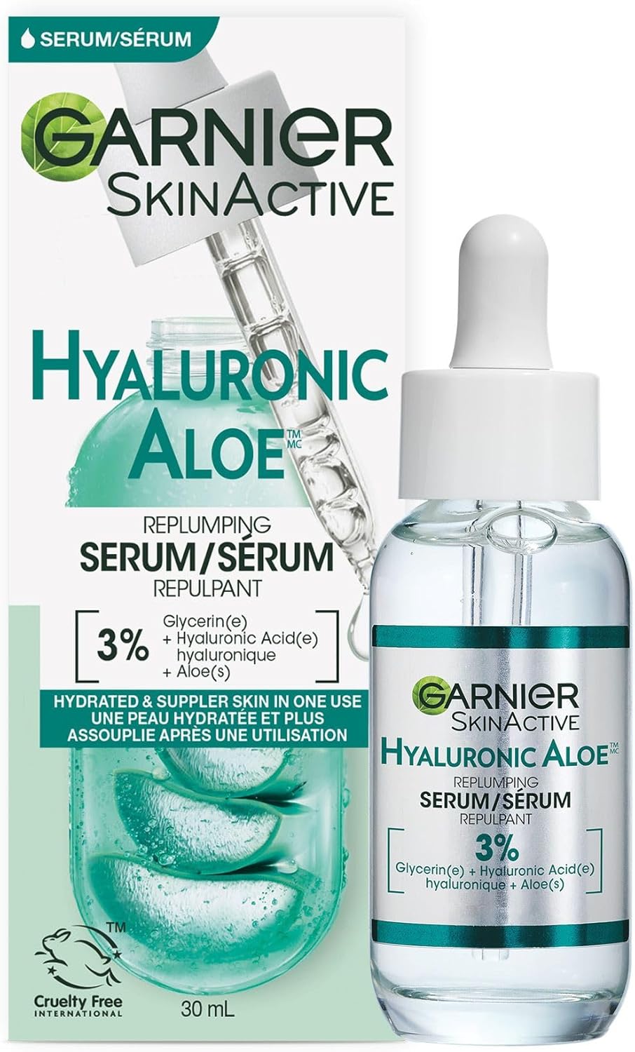 Garnier Sérum à l'Acide Hyaluronique et à l'Aloe Vera Repulpant, peau nourrissante
