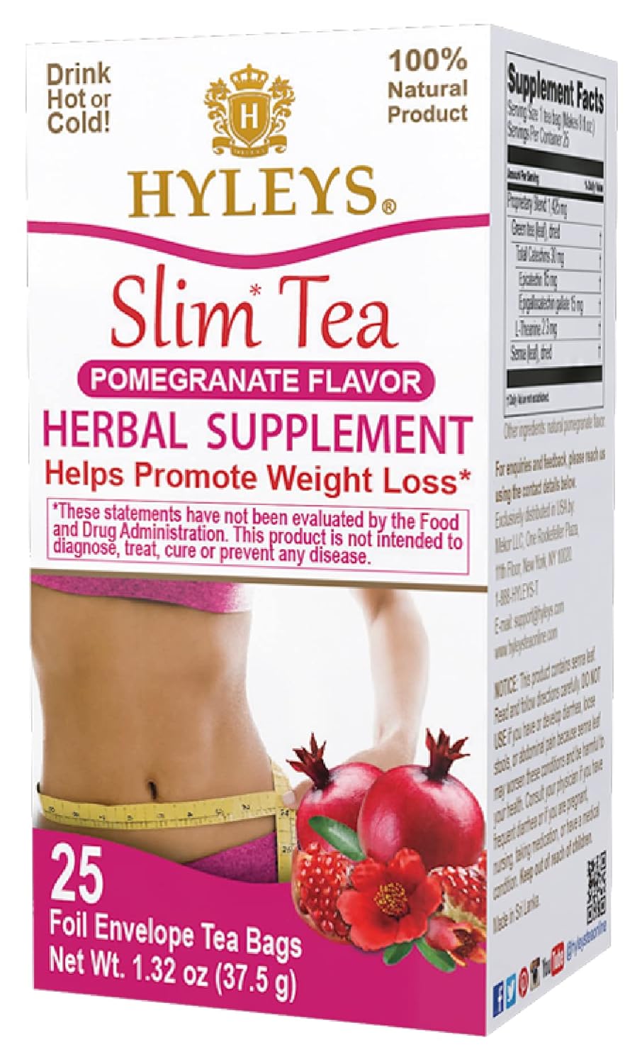 Hyleys Slim Tea Pomegranate - Weight Loss Herbal  Cleanse and Detox - 25 Tea Bags