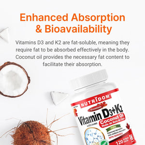 Vitamine K2 + D3 | la plus haute puissance 120 MCG/1000 UI – 120 gélules