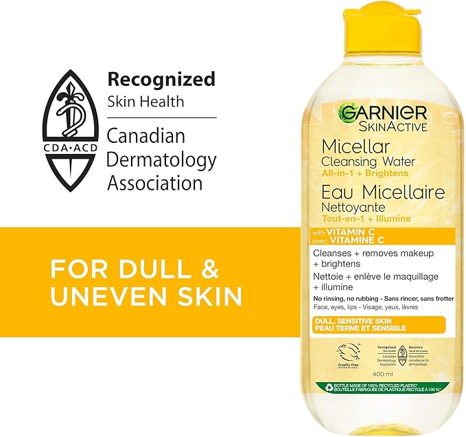 Garnier Eau nettoyante micellaire, démaquillant tout-en-un et nettoyant pour le visage avec vitamine C