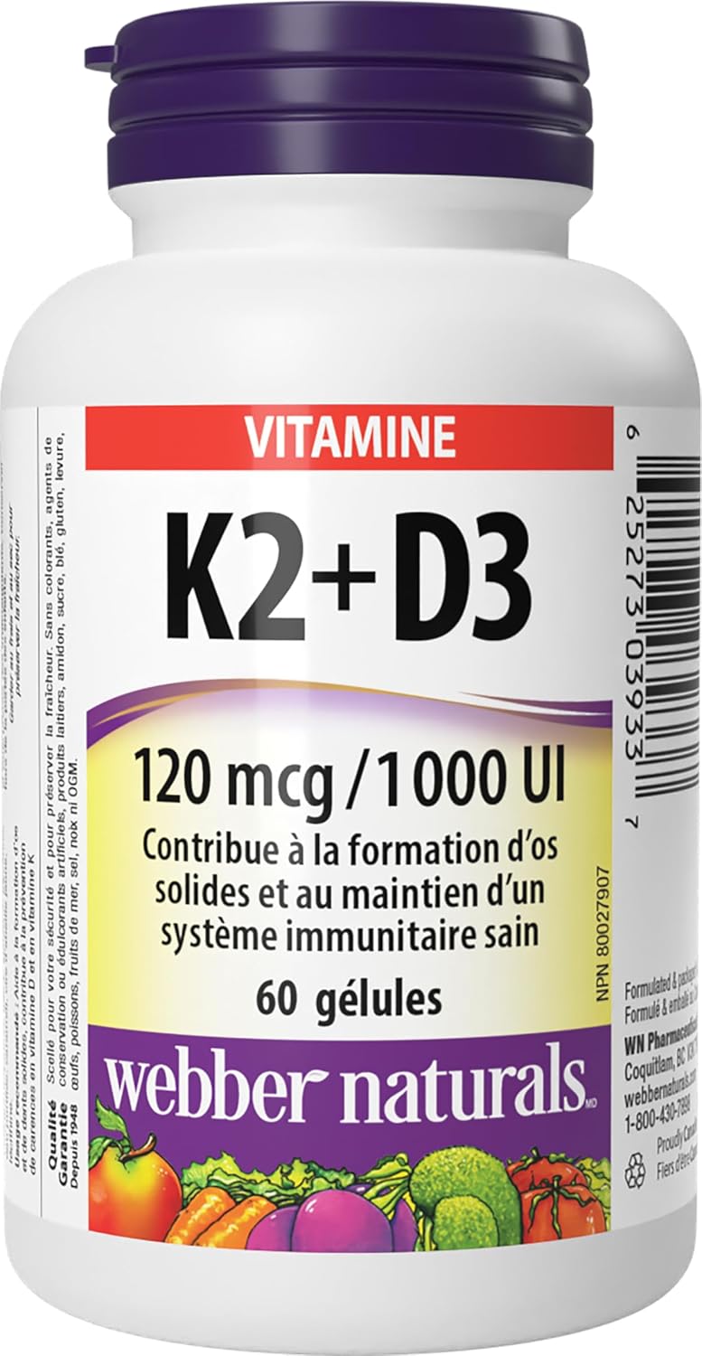 Complement Alimentaire Vitamine K2 avec D3, 60 gélules molles