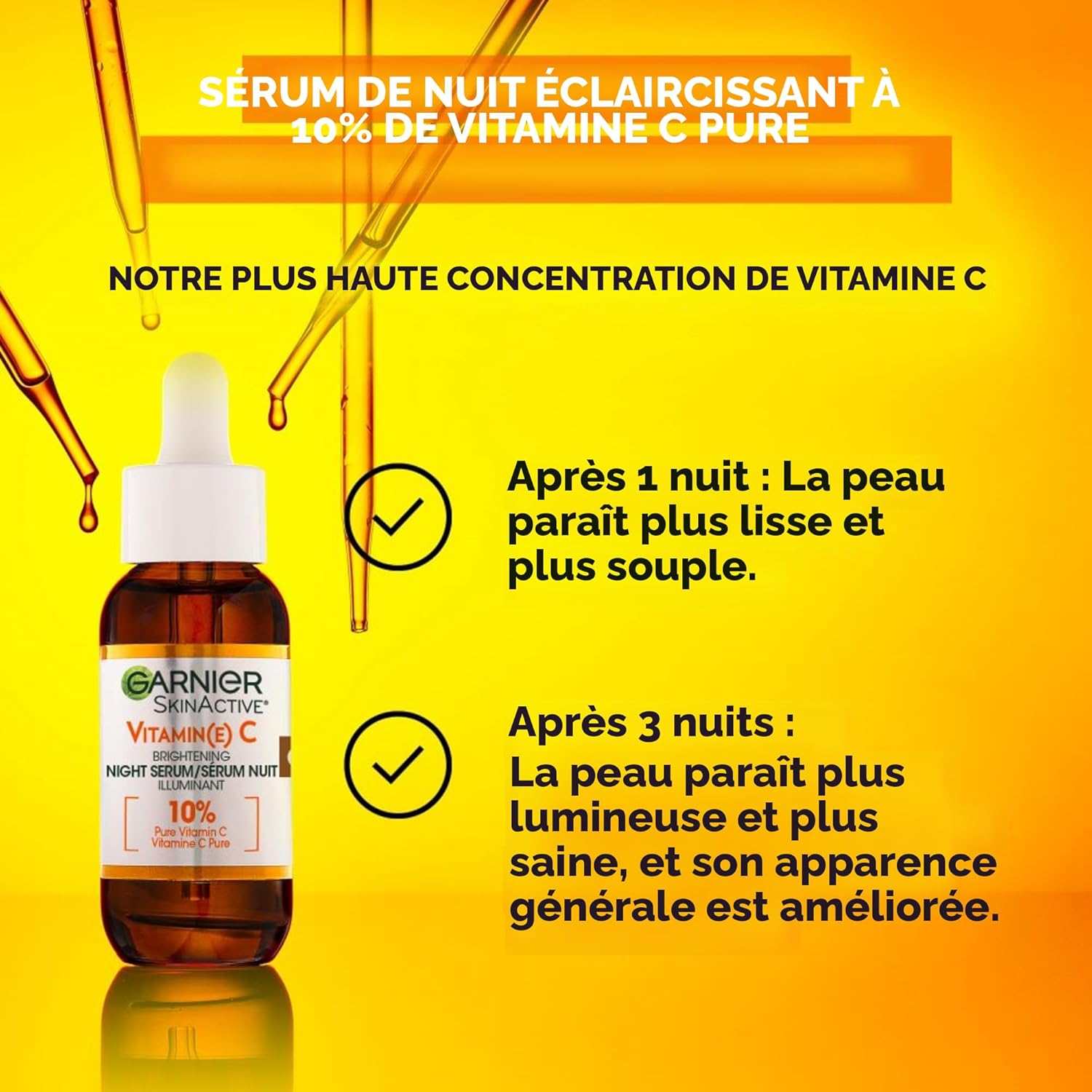 Garnier SkinActive Sérum éclaircissant de nuit à la vitamine C, à l'acide hyaluronique.
