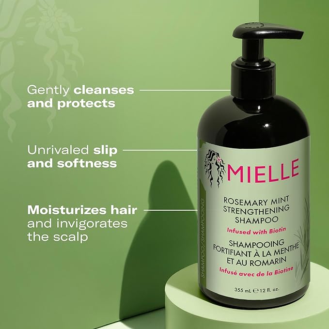 Mielle, Strengthening Shampoo, Rosemary Mint, 12 fl oz (355 ml) infusé de biotine et favorise des cheveux plus longs et plus sains