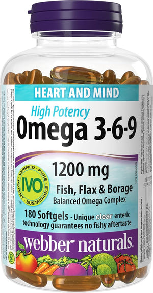 Omega 3-6-9 Huile de poisson 1200 mg 180 gélules