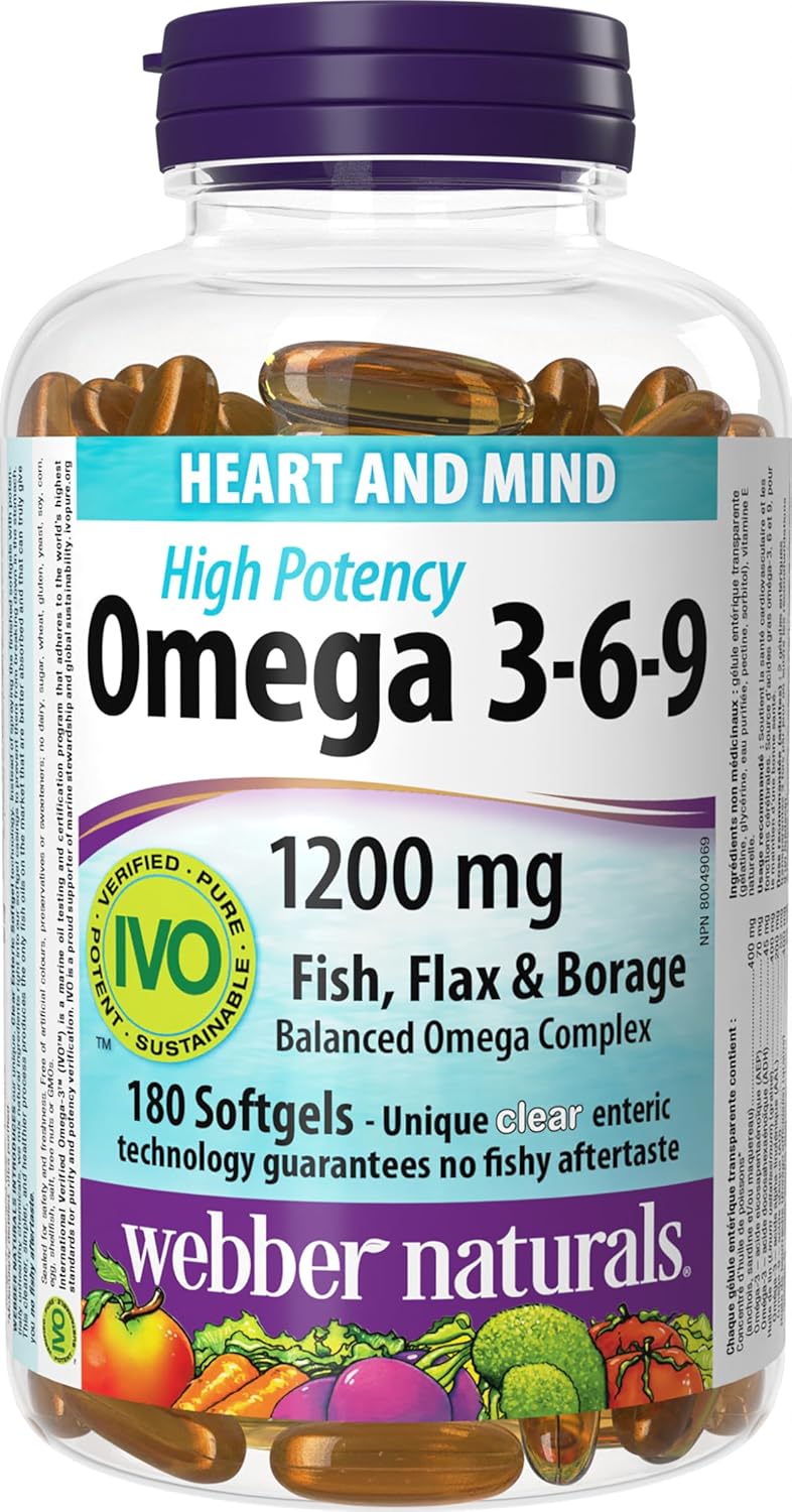 Omega 3-6-9 Huile de poisson 1200 mg 180 gélules