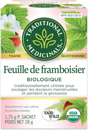 Tisane bio aux feuilles de framboise,  soulage les douleurs menstruelles -16 sachets de thé