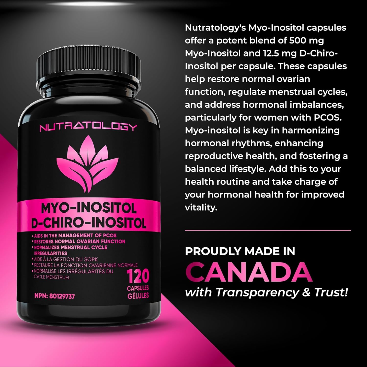 Complément alimentaire Nutratology Myo-Inositol &amp; D-Chiro Inositol 120 Capsules