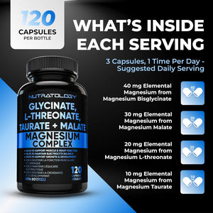 Complexe de magnésium 4:1 – Glycinate, malate, L-thréonate et taurate avec vitamine B6 + biopérine