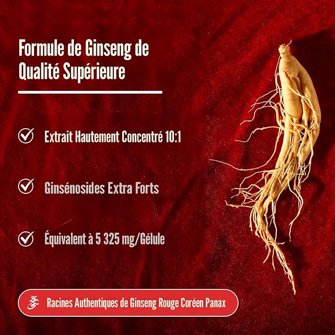 Complément alimentaire Coréen Rouge Panax ginseng 1000 mg – 120 Vegan capsules