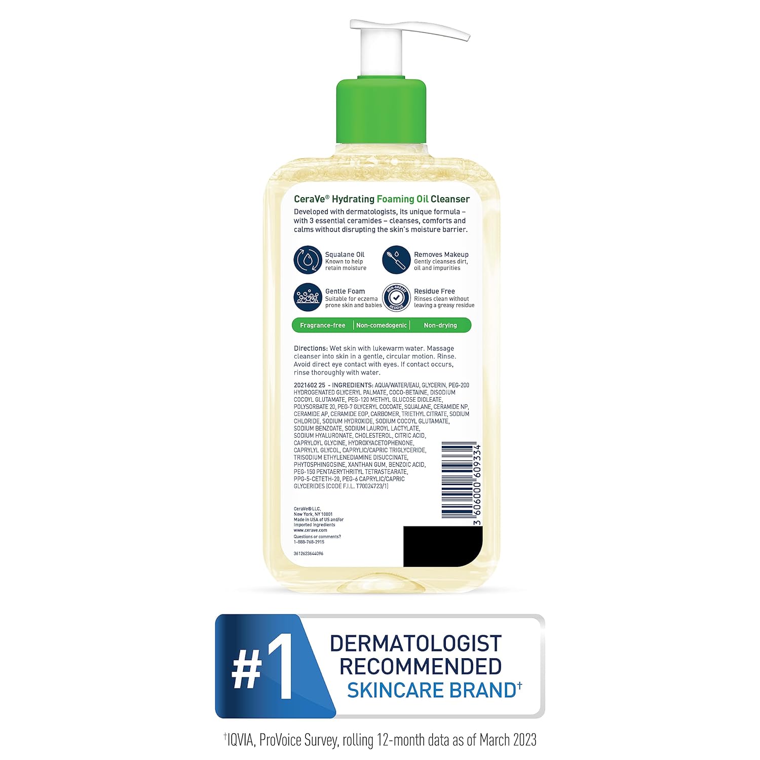 CeraVe Huile nettoyante pour le visage, huile moussante hydratante - 237ml