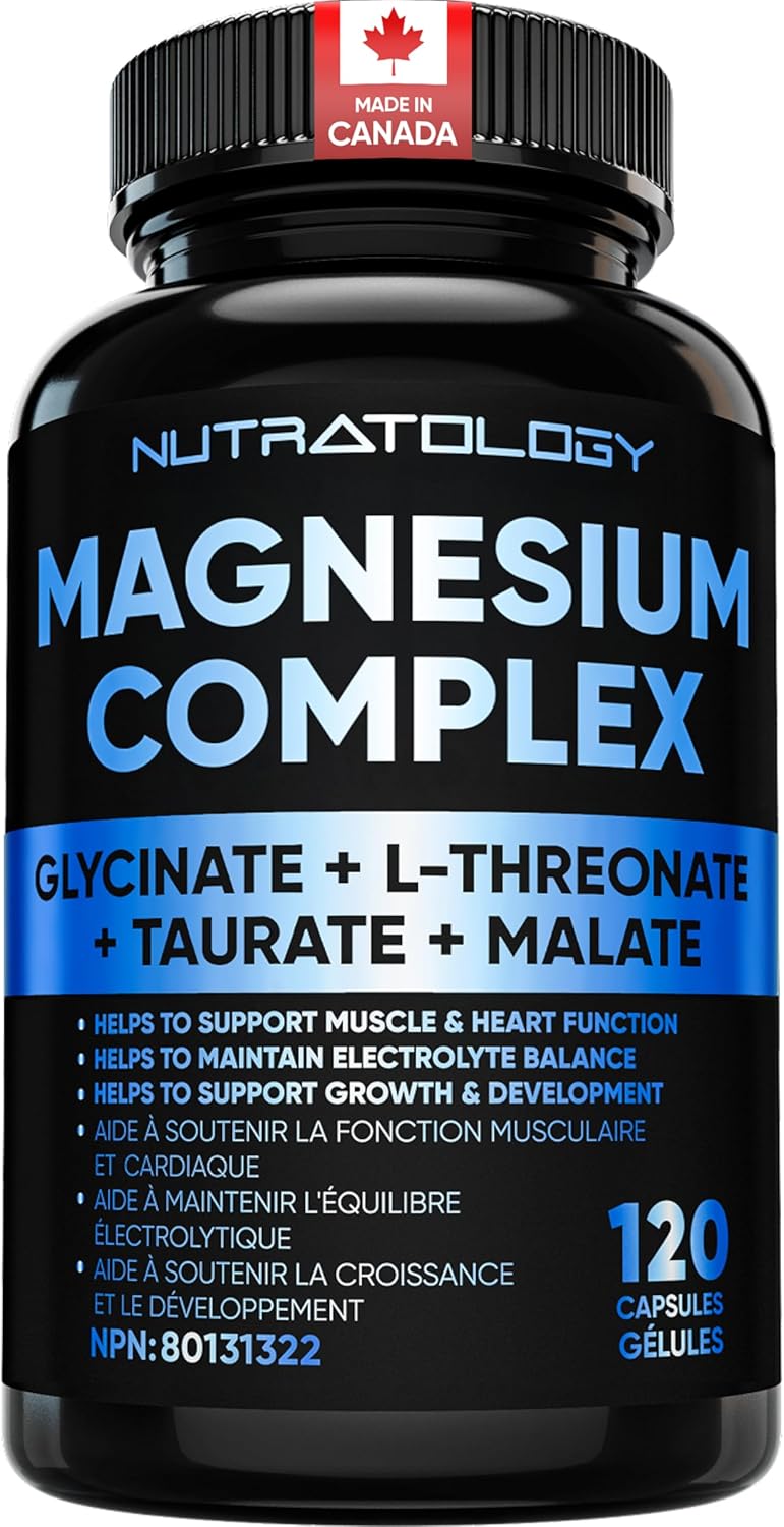 Complexe de magnésium 4:1 – Glycinate, malate, L-thréonate et taurate avec vitamine B6 + biopérine