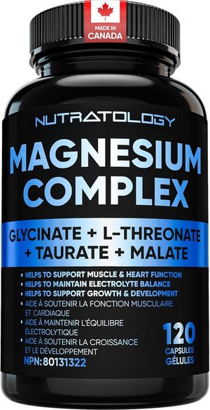 Complexe de magnésium 4:1 – Glycinate, malate, L-thréonate et taurate avec vitamine B6 + biopérine