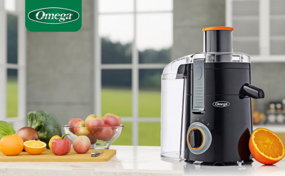 électroménager  Omega  Extracteur de jus à goulotte haute pour jus de fruits et de légumes frais,