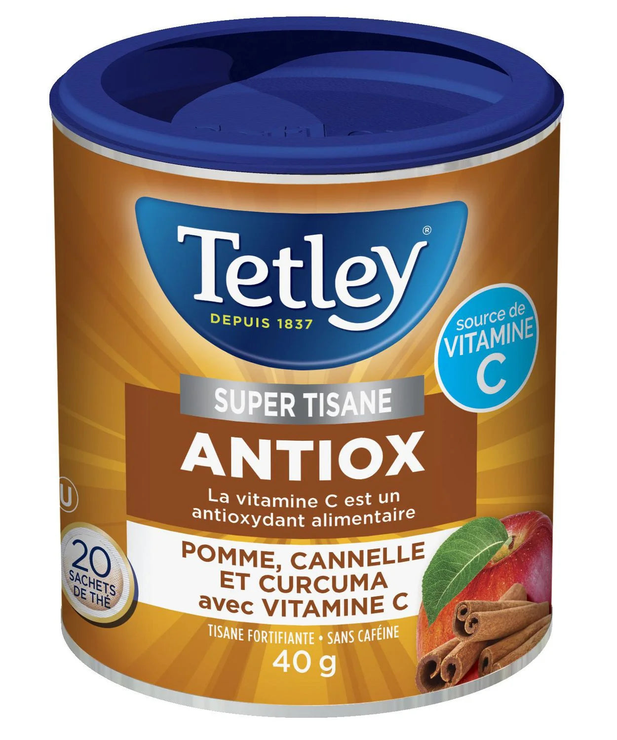 Tetley Tisane antioxydante Super Herbal – Pomme, cannelle et curcuma avec vitamine C