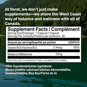 Mélatonine 10 mg avec vitamine B12 - 60 gélules