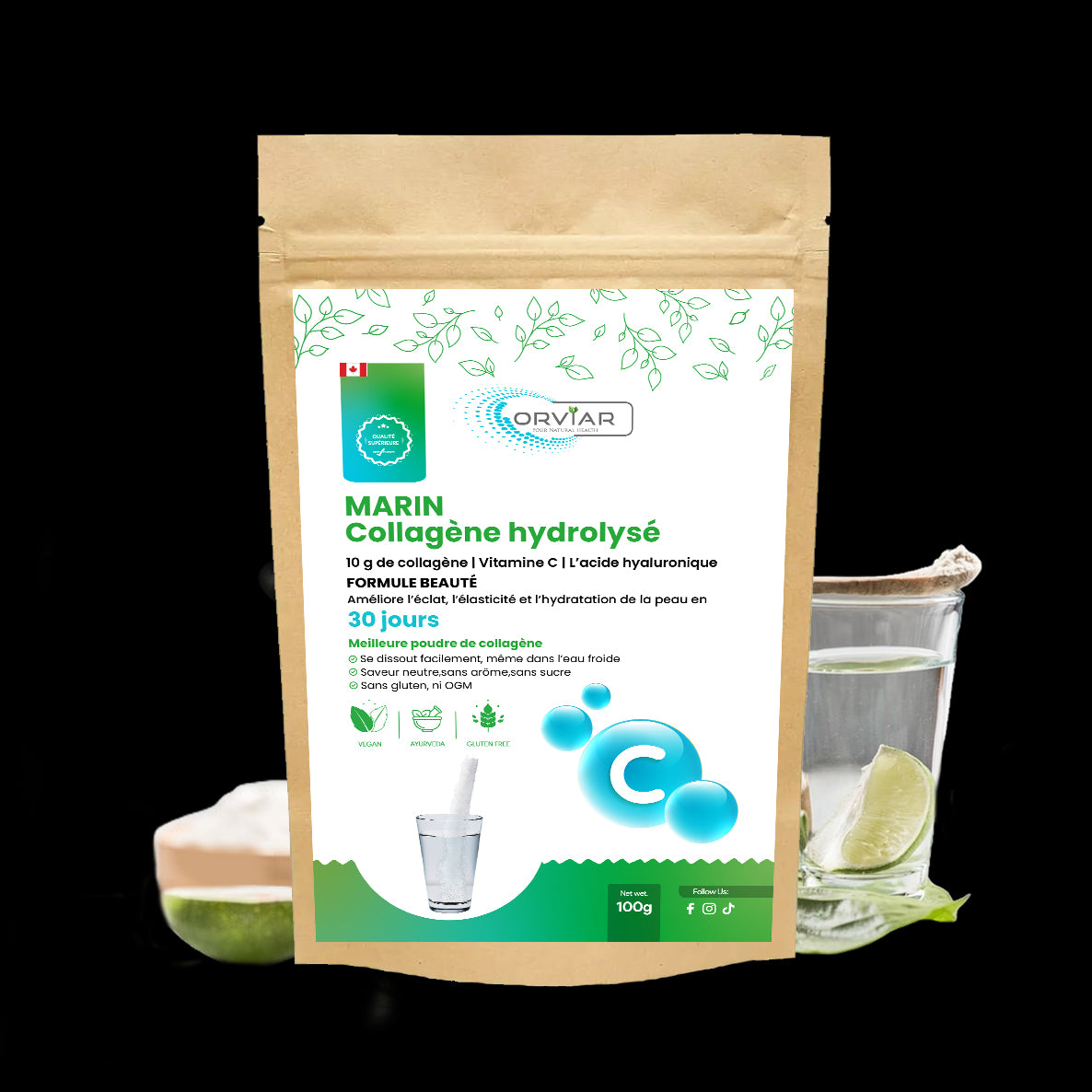 Collagène marin hydrolysé en poudre 200g | L'éclat de jeunesse dans chaque dose !