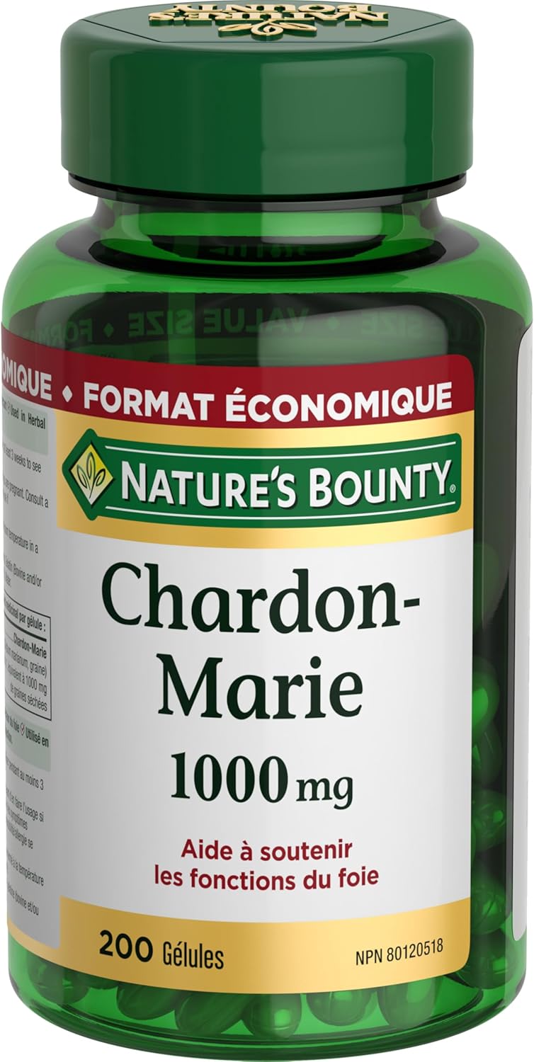 Complement alimentaire | Chardon-Marie, 1 000 mg, soutenir la fonction hépatique, Protecteur du foie  200 gélules molles