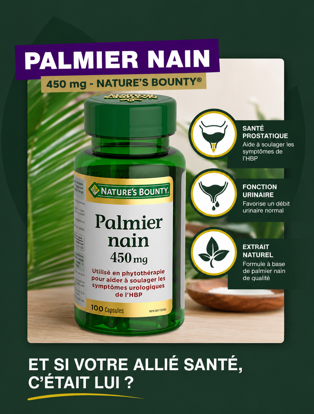 Complement Alimentaire | Saw Palmetto, Palmier Nain, 450 mg,