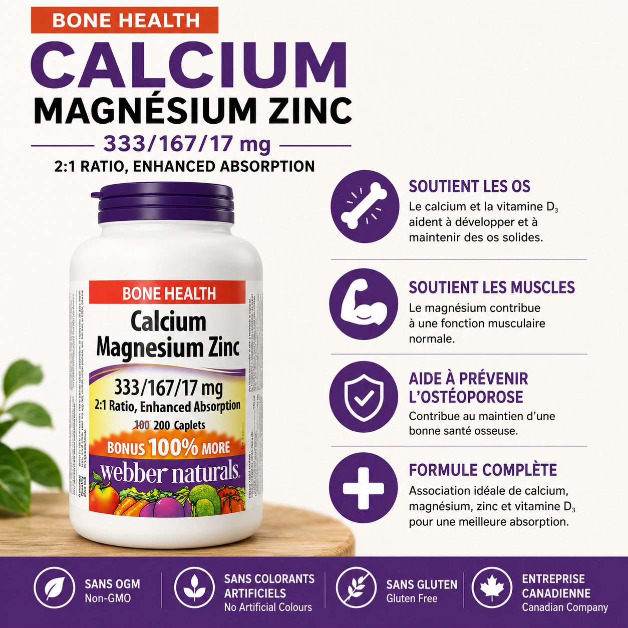 Complement alimentaire Calcium Magnésium Zinc mg 200 caplets