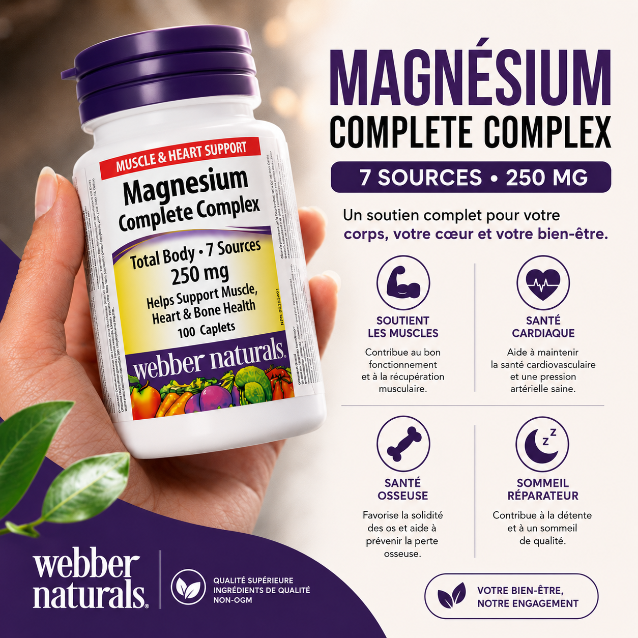 Complement Alimentaire -  Magnésium Complexe 7 sources , 100 caplets