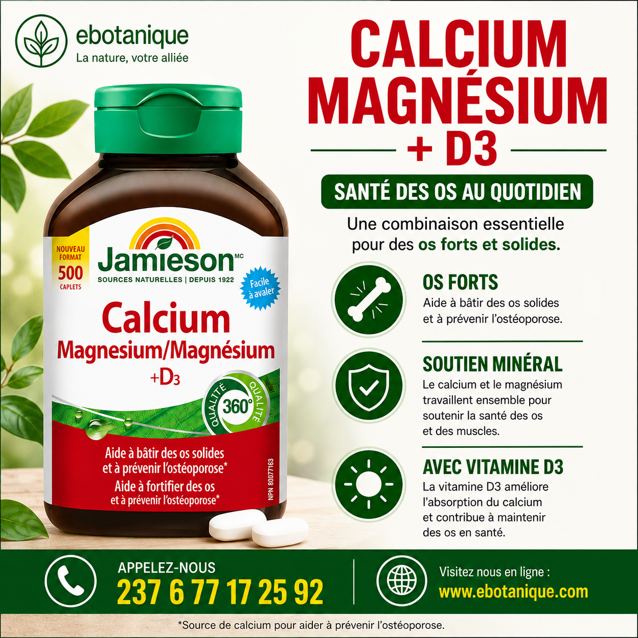 Complement alimentaire | Calcium magnésium avec vitamine D3, 500 caplets