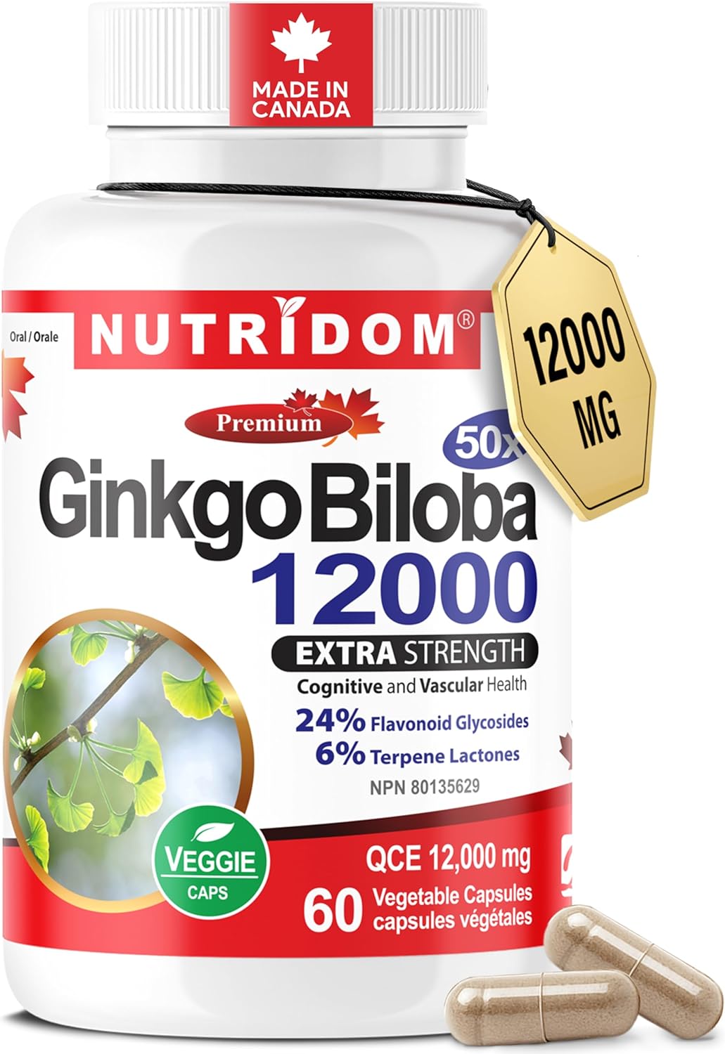 Complement alimentaire | Ginkgo Biloba 12 000 mg - Extra fort  , 60 gélules