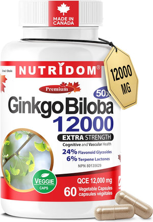 Complement alimentaire | Ginkgo Biloba 12 000 mg - Extra fort  , 60 gélules