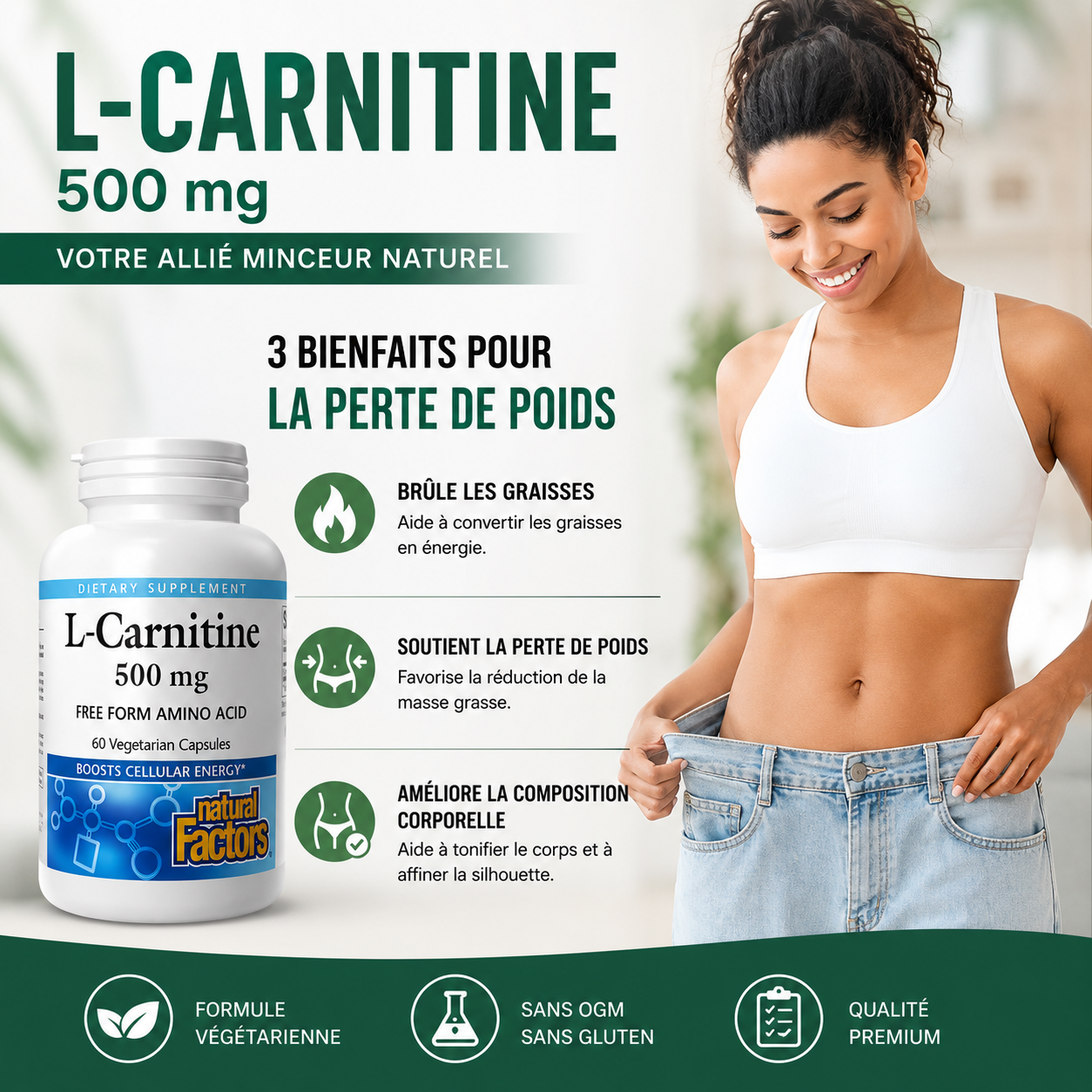 Complement Alimentaire L-carnitine 500 mg, 60 gélules