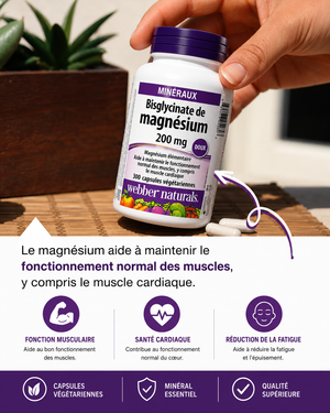 Complement aliementaire Bisglycinate de magnésium 200 mg - 300 capsules