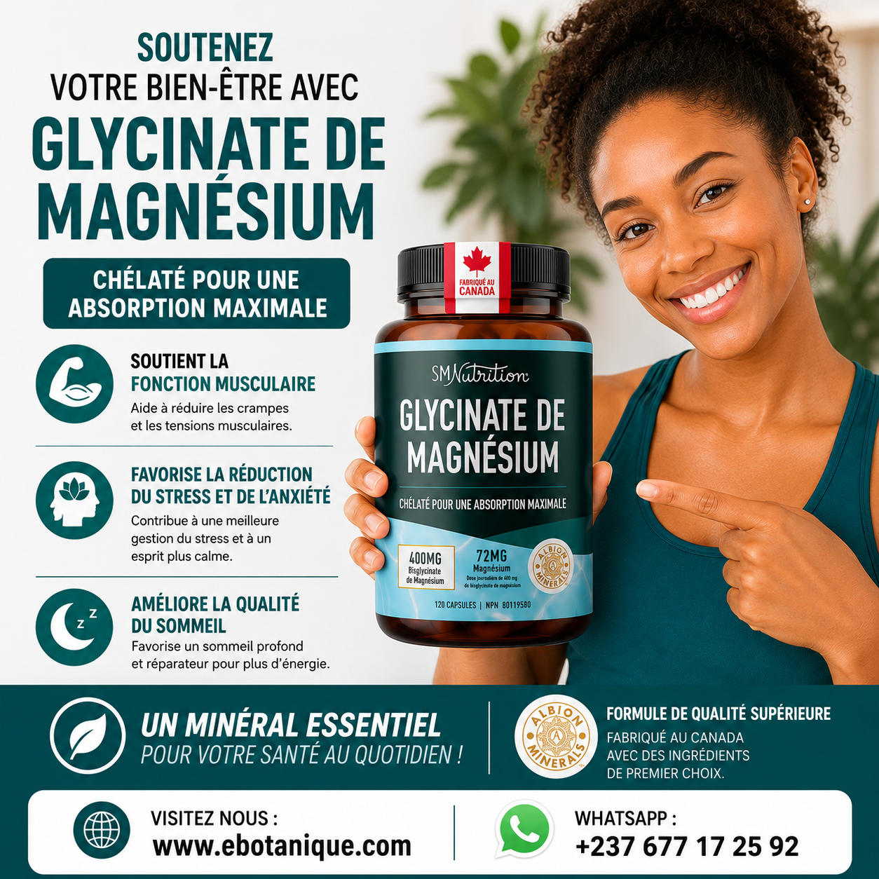 Complement Aliementaire Glycinate de magnésium 400 mg | 120 Cap